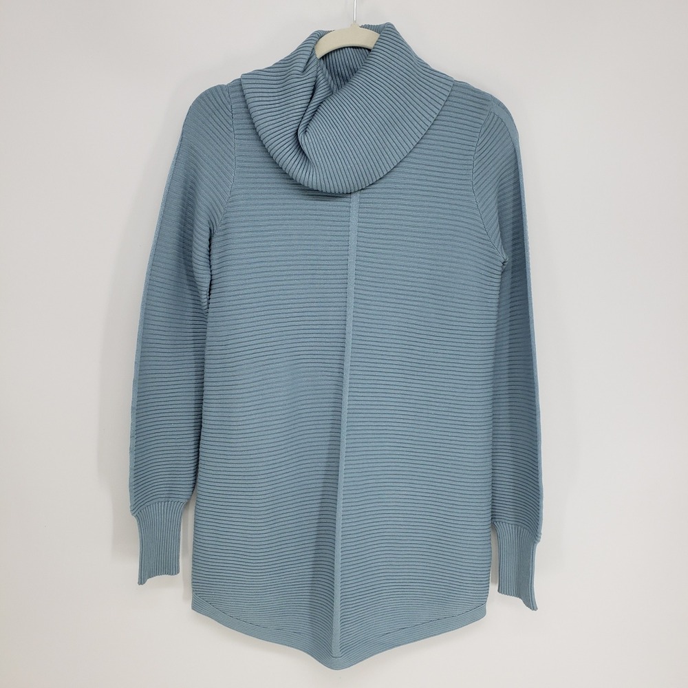 Evolution by Cyrus Ribbed Cowl Neck Tunic Sweater Womens Small Blue Pullover